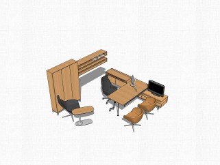 现代实木老板桌草图大师模型，老板桌su模型下载