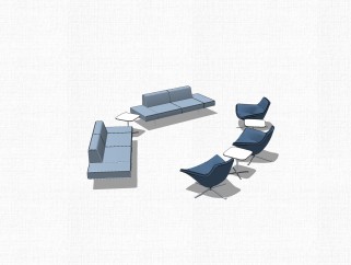 现代休闲办公沙发su模型，办公沙发草图大师模型下载