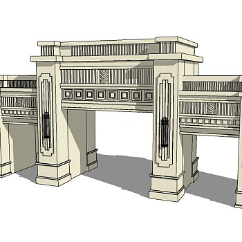 欧式入口大门skp文件下载，入口大门SU模型分享