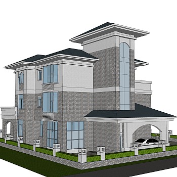 欧式独栋别墅草图大师模型，sketchup别墅su模型下载