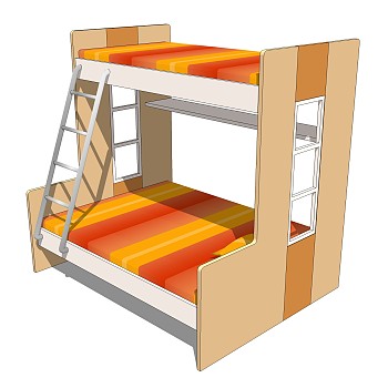 现代高低床铺草图大师模型，儿童床SU模型下载