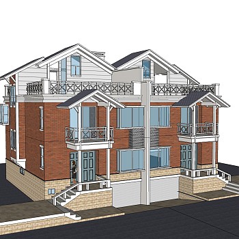 现代独栋别墅草图大师模型下载，独栋别墅sketchup模型