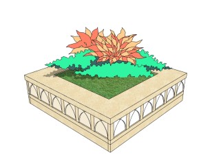 现代方形树池skb模型分享，树池坐凳草图大师模型下载