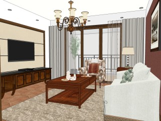 美式客厅免费su模型，客厅草图大师模型下载