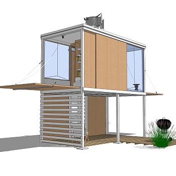 现代简约集装箱住宅su模型下载，住宅外观草图大师模型分享