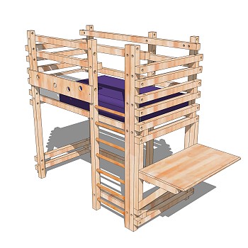 儿童高低床铺草图大师模型，儿童床SU模型下载