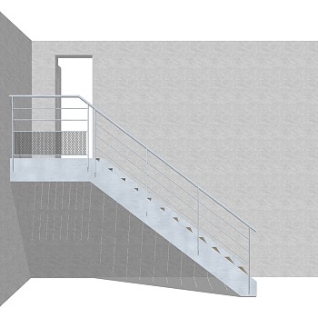 现代钢结构单跑楼梯草图大师模型，钢结构单跑楼梯sketchup模型免费下载