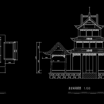 古建清音阁CAD施工图，寺庙CAD建筑图纸下载