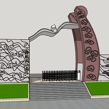 欧式学校入口skp文件下载，入口大门草图大师模型