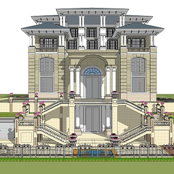 欧式别墅草图大师模型下载，sketchup别墅su模型分享