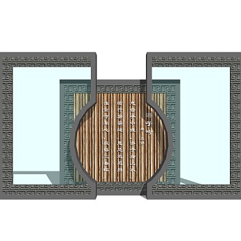 新中式景观墙草图大师模型，景观墙sketchup模型免费下载