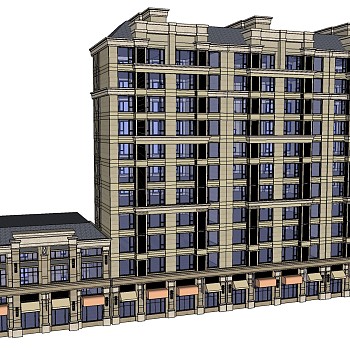欧式高层公寓su模型下载，公寓草图大师模型