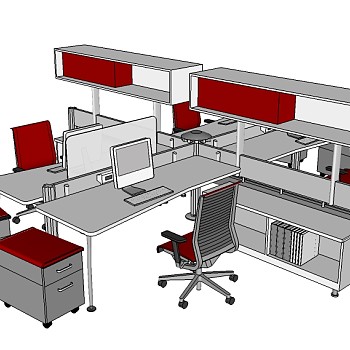 现代隔断办公桌草图大师模型，办公桌su模型下载