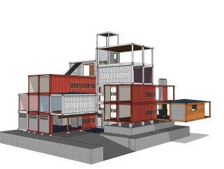 集装箱改造房草图大师模型，集装箱房屋sketchup模型下载