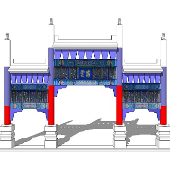 大门式牌楼草图大师模型下载，入口大门sketchup模型分享