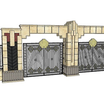 欧式入口大门su模型下载、入口大门草图大师模型下载