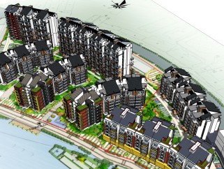 现代小区住宅su模型下载、小区住宅草图大师模型下载