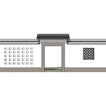 中式院门院墙草图大师模型，院门院墙sketchup模型免费下载