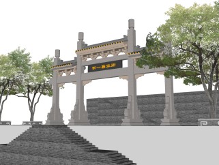中式传统商业街su模型下载，古建民俗草图大师模型分享