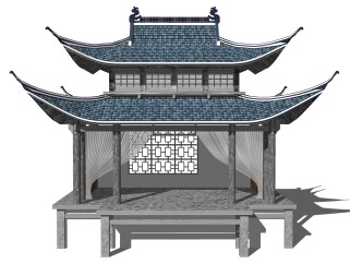 中式戏台SU模型，戏台SKB文件下载