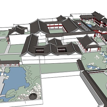 现代新中式别墅群草图大师模型，别墅sketchup模型