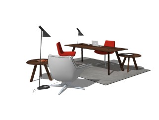 现代书桌椅免费su模型，书桌sketchup模型下载