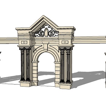 欧式入口大门草图大师模型下载，入口大门sketchup模型