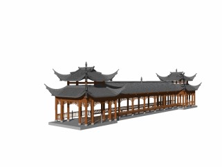 中式廊桥草图大师模型，中式廊桥sketchup模型