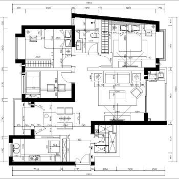 欧式三室两厅120㎡上海x润国际花园施工图CAD图纸dwg文件分享