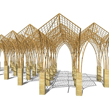 现代异形造型廊架草图大师模型，异形造型廊架sketchup模型下载