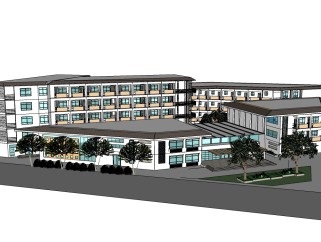 新中式医院草图大师模型，医院sketchup模型