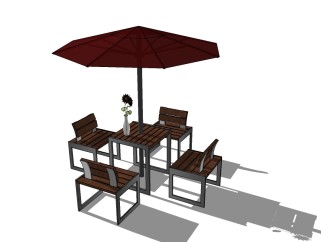 户外桌椅组合skp文件下载，户外椅SU模型下载
