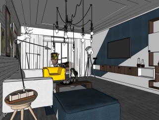 北欧风格客厅沙发茶几家居组合su模型，客厅草图大师下载
