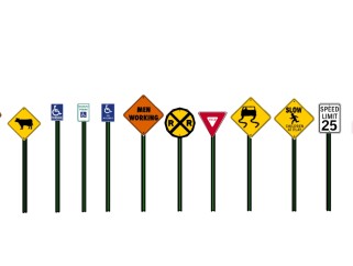 现代交通路标安全标志su模型下载、交通路标安全标志草图大师模型下载