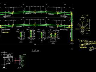 某地轻钢结构厂房车间结构设计CAD施工图，厂房车间钢结构建筑方案设计下载