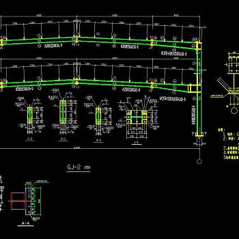 某地轻钢结构厂房车间结构设计CAD施工图，厂房车间钢结构建筑方案设计下载