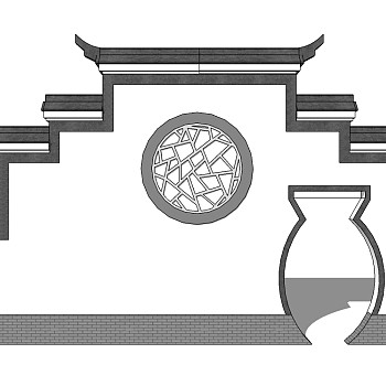 中式景观墙草图大师模型，景墙sketchup模型下载