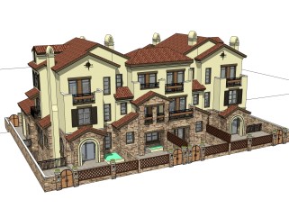 欧式联排别墅sketchup模型，别墅skb文件下载