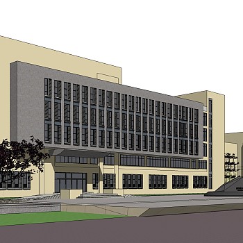现代办公楼外观草图大师模型，办公楼外观sketchup模型免费下载