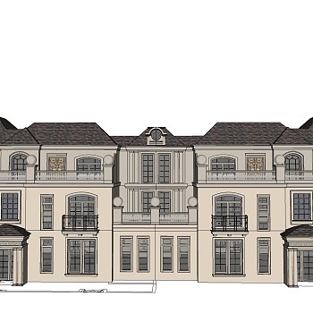 欧式连排别墅外观草图大师模型，SU模型免费下载