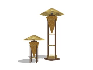 新中式实木灯柱草图大师模型，实木灯柱sketchup模型下载