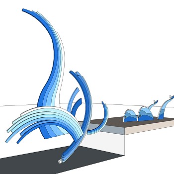 现代海洋动物雕塑su模型,摆件草图大师模型下载