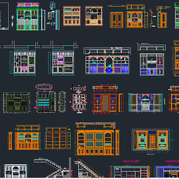  全屋定制酒柜书柜鞋柜衣柜CAD图库，酒柜书柜鞋柜衣柜CAD施工图纸下载