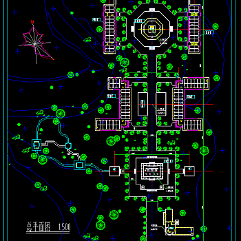 寺庙规划总平面图，寺庙CAD建筑图纸下载