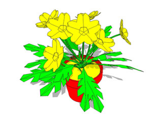 黄水仙盆栽su模型，手绘绿植草图大师模型下载