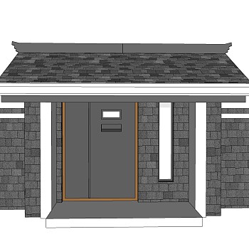 中式院门院墙草图大师模型，院门院墙sketchup模型免费下载