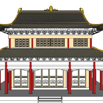 中式古建阁楼草图大师模型下载、古建阁楼草图大师模型下载