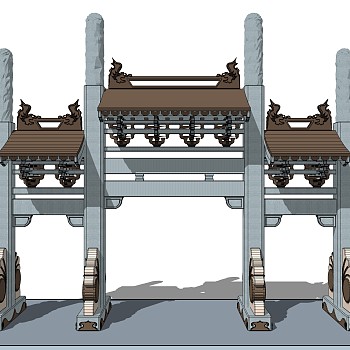 大门式牌楼草图大师模型下载，入口大门sketchup模型分享