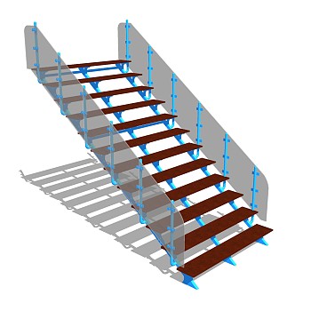 现代钢结构玻璃单跑楼梯草图大师模型，钢结构单跑楼梯sketchup模型免费下载