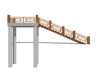 新中式实木单跑楼梯草图大师模型，实木单跑楼梯sketchup模型免费下载